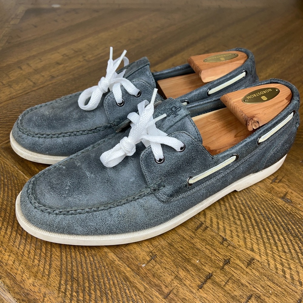 Cole Haan Boat Shoes Mens 10.5 Blue Leather White Yacht Club Collection Preppy - Picture 2 of 12